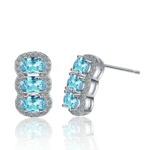Oval Shape Created Sapphire Stud Earrings Blue Gemstone for Women Wedding Party Jewelry