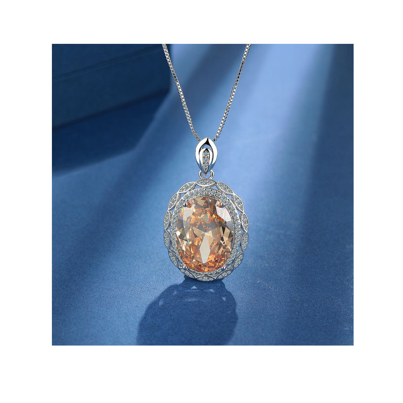 Big Oval Yellow Genuine Natural Citrine Pendant Necklace Gemstone Necklace for Women Choker