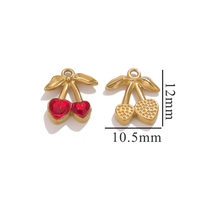 Stainless Steel Cherry Pendants with Gemstones That Can Be Used for DIY Beautiful 18KGold Necklace Earrings Jewelry