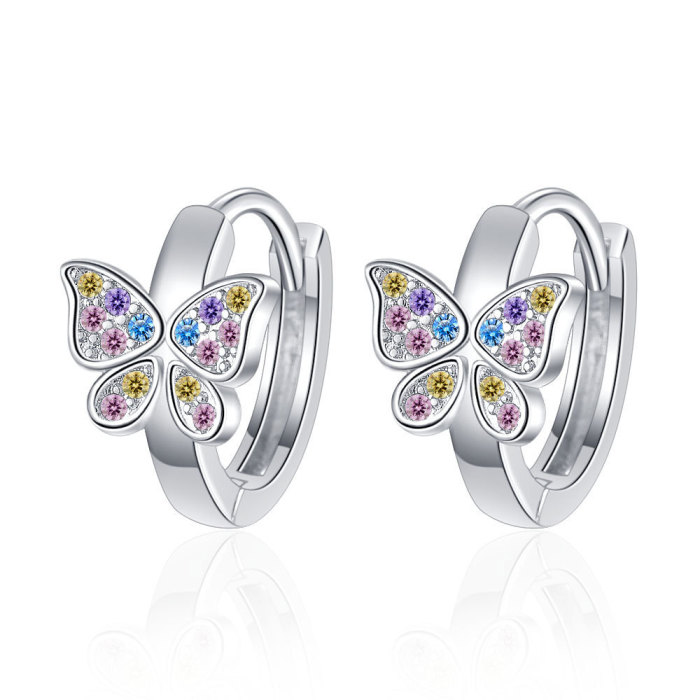 Princess Rainbow Butterfly Hoop Earring for Women Colorful Zircon Loop Huggies Earring Korea Jewelry