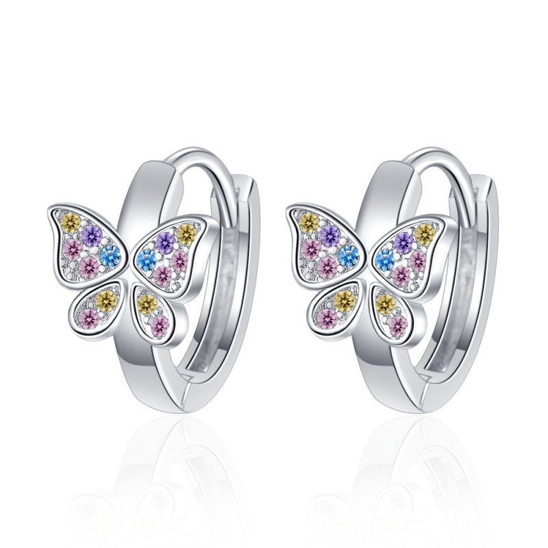 Princess Rainbow Butterfly Hoop Earring for Women Colorful Zircon Loop Huggies Earring Korea Jewelry