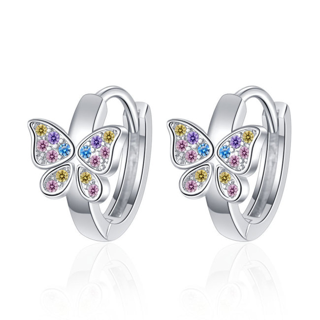 Princess Rainbow Butterfly Hoop Earring for Women Colorful Zircon Loop Huggies Earring Korea Jewelry