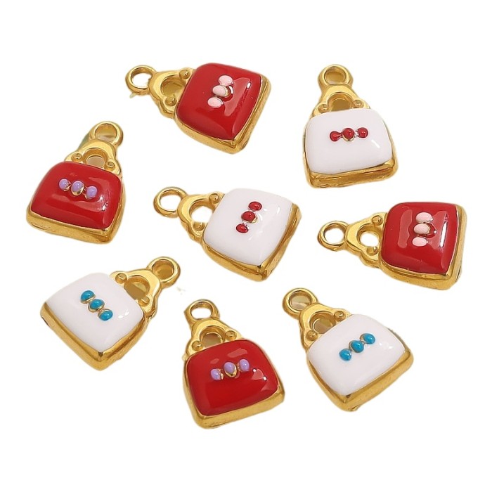 Stainless Steel 3D Enamel Handbag Charms PVD Plated Cosmetic Bag Pendant for Diy Necklace Bracelet Earrings Jewelry M...