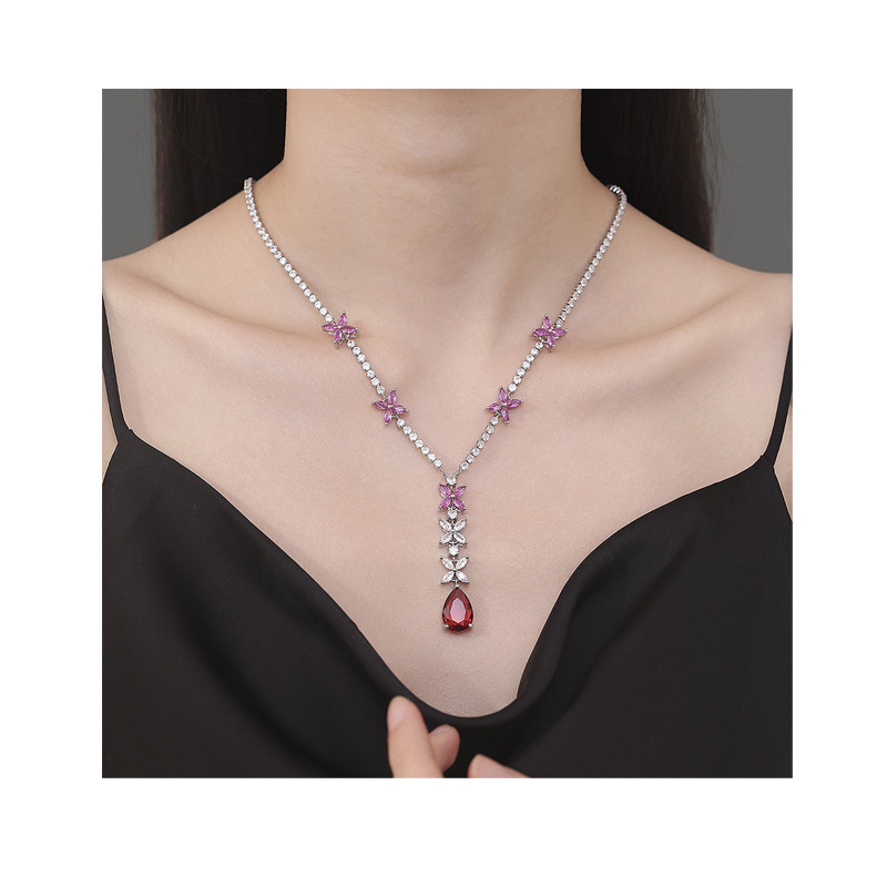 2025 New Ruby Crystal Pendant Necklace Small Butterfly Woman Jewelry Gift for Girlfriend Dropshipping Luxury