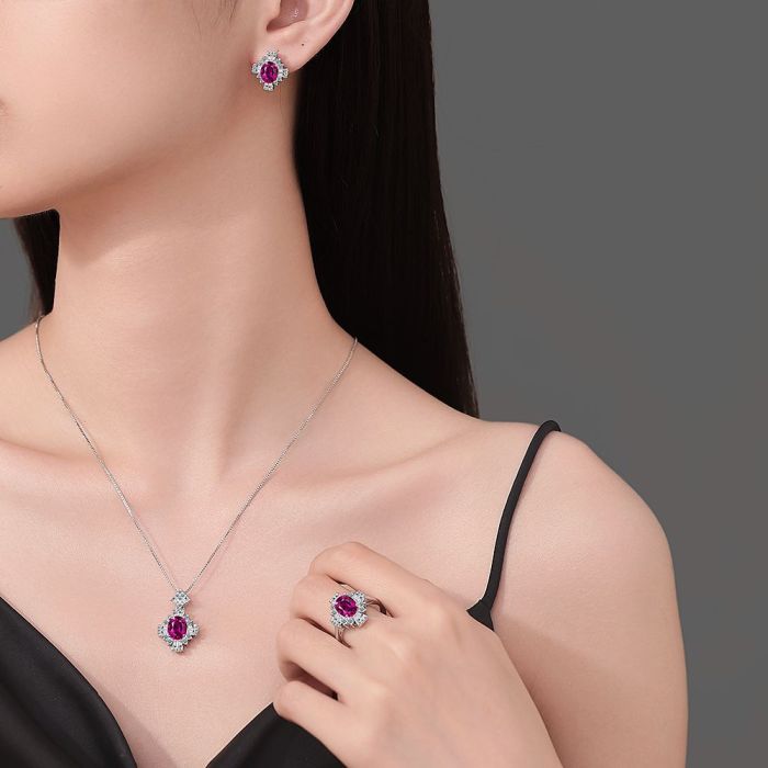 New Red Zircon Jewelry Set Anniversary Commemorative Party Luxury Women's Necklace Earring Ring Jewelry