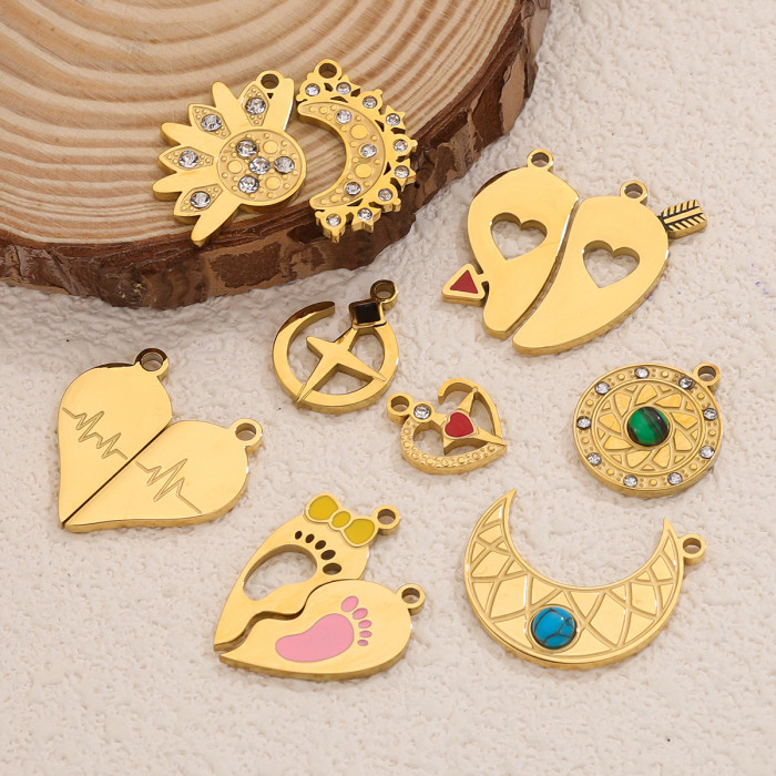 Fashion Best Friends Pendants Heart Enamel Metal Charms DIY Making Bracelets Necklace Women Jewelry Gifts