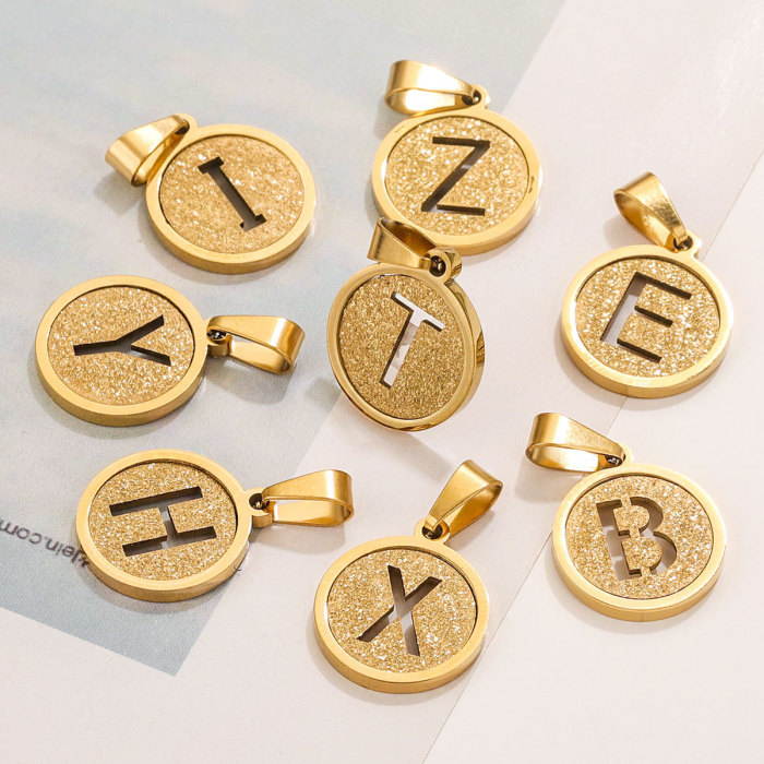 Round Hollow 26 Letters Pendant Necklace Jewelry 18K Gold Plated Accessories Women Girls Gift