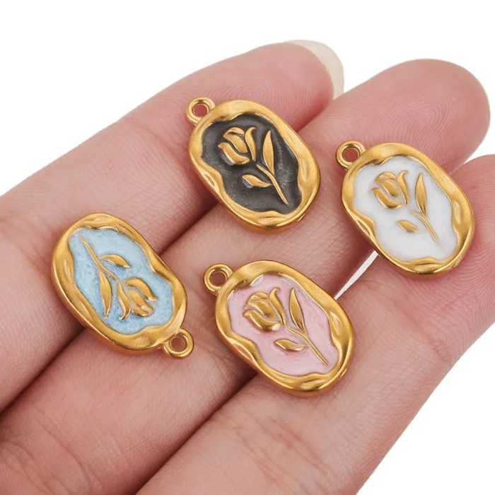 Stainless Steel Enamel Waterproof Rose Flower Charms for Bracelet DIY Earrings Jewelry Making Pendant Supplies