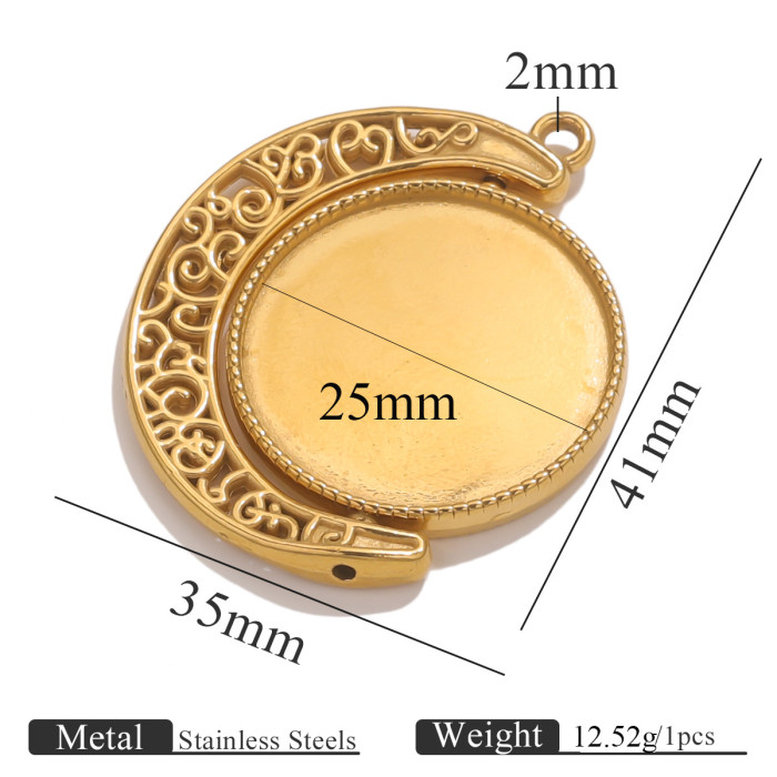 Double Sided Cameo Cabochon Pendant Base Time Gem Moon Hollow Rotatable Blank Trays For DIY Jewelry Making