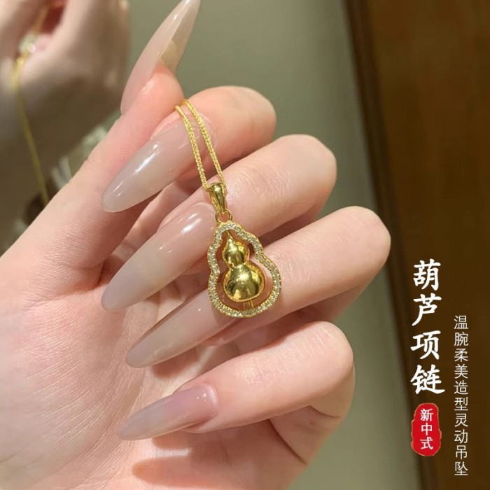 New Fashion Yellow Gold Gourd Female Light Luxury Pendant Pendant Necklace Chinese Jewelry