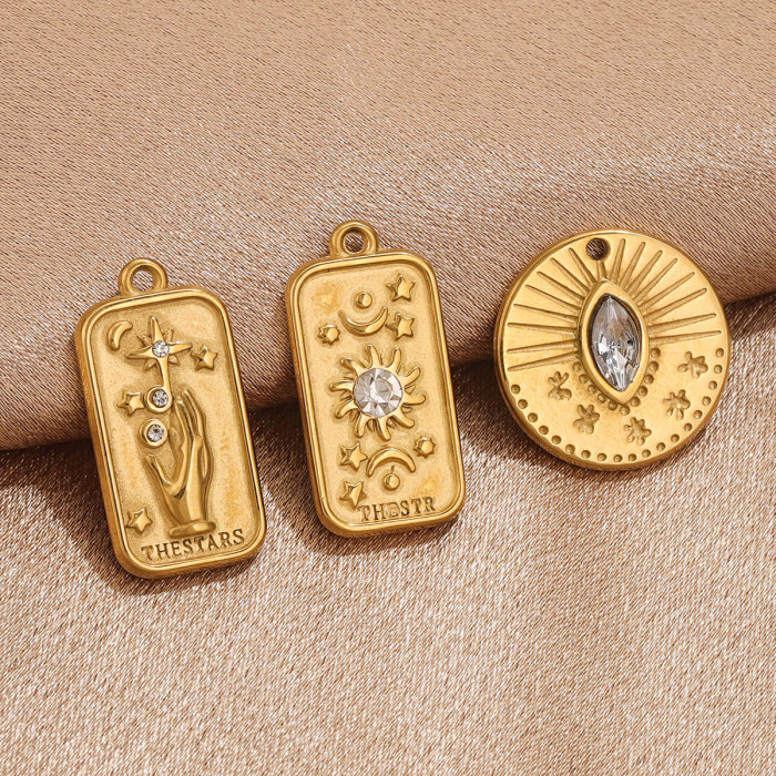 Spiritual Tarot Sign CZ Square Pendant Necklaces for Women Carved Star Sun Moon Apollo Charms Chokers Retro Geometric Jewelry