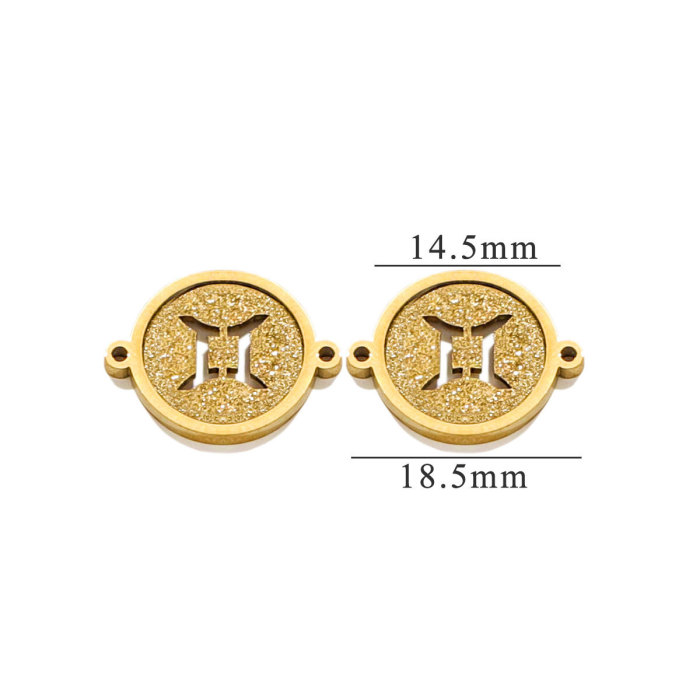 Double Hole Circular 18K Stainless Steel Zodiac Pendant with Personalized Design and Popular DIY Accessories