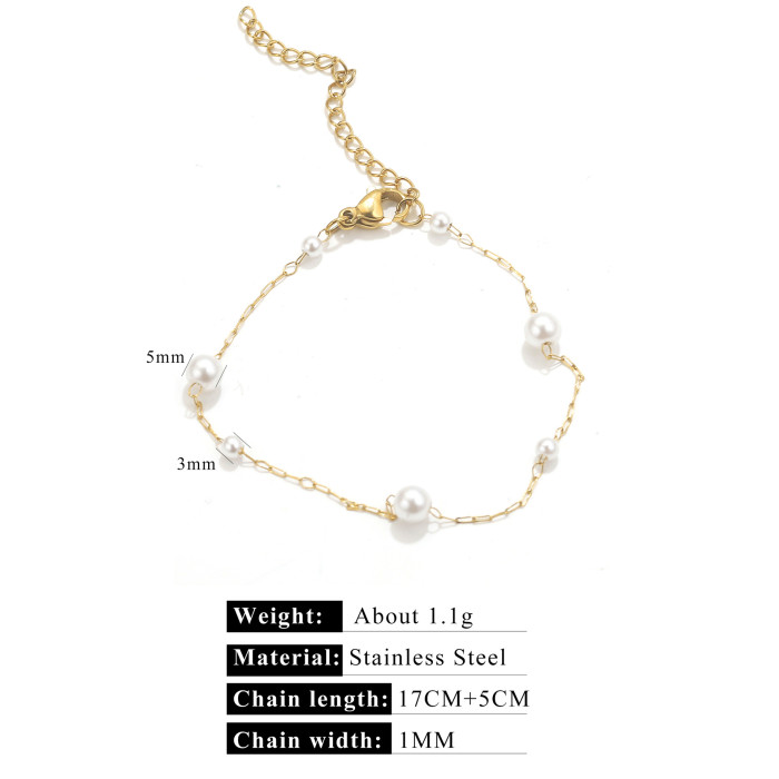 2025 Fashion Gold Color Stainless Steel Pearl Choker Necklace Bracelet for Elegant Women Wedding Jewelry