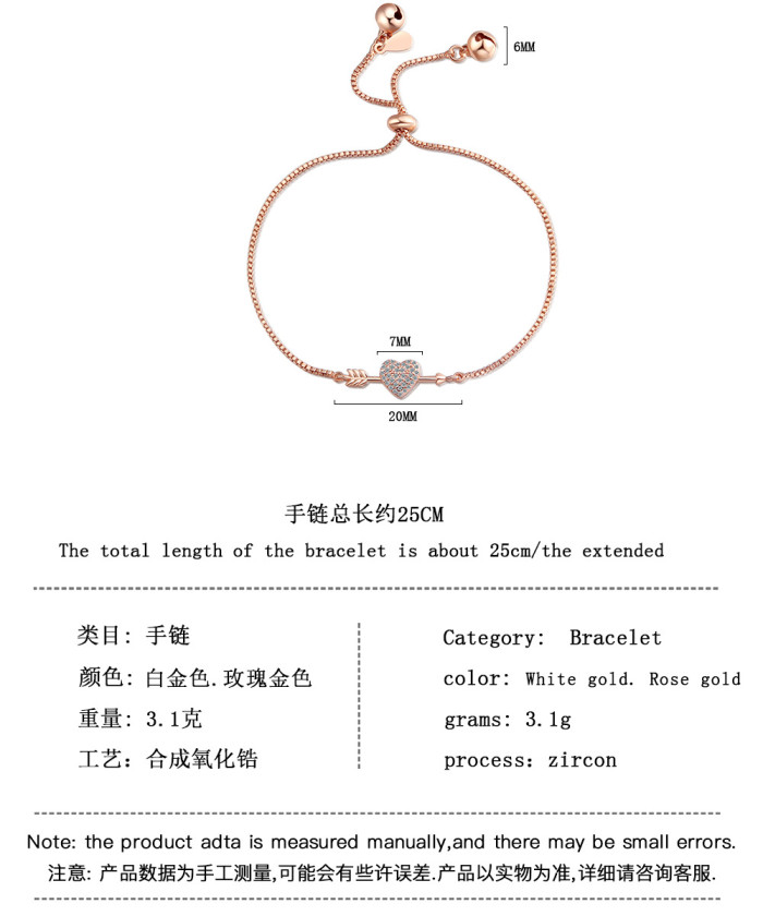 Cupid's Arrow Romantic Heart Bracelet for Women Wedding Valentine's Day Fine Jewelry