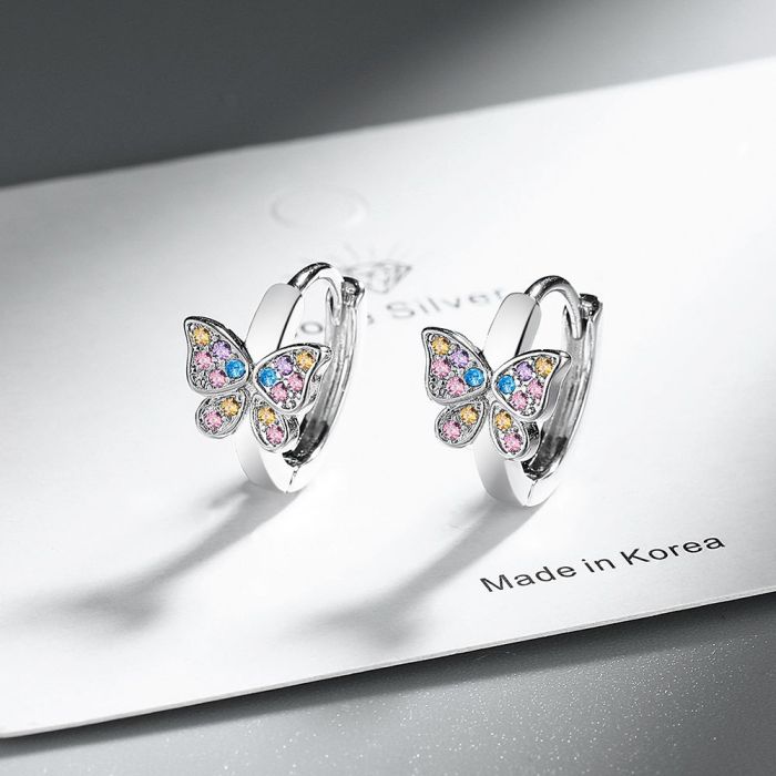 Princess Rainbow Butterfly Hoop Earring for Women Colorful Zircon Loop Huggies Earring Korea Jewelry