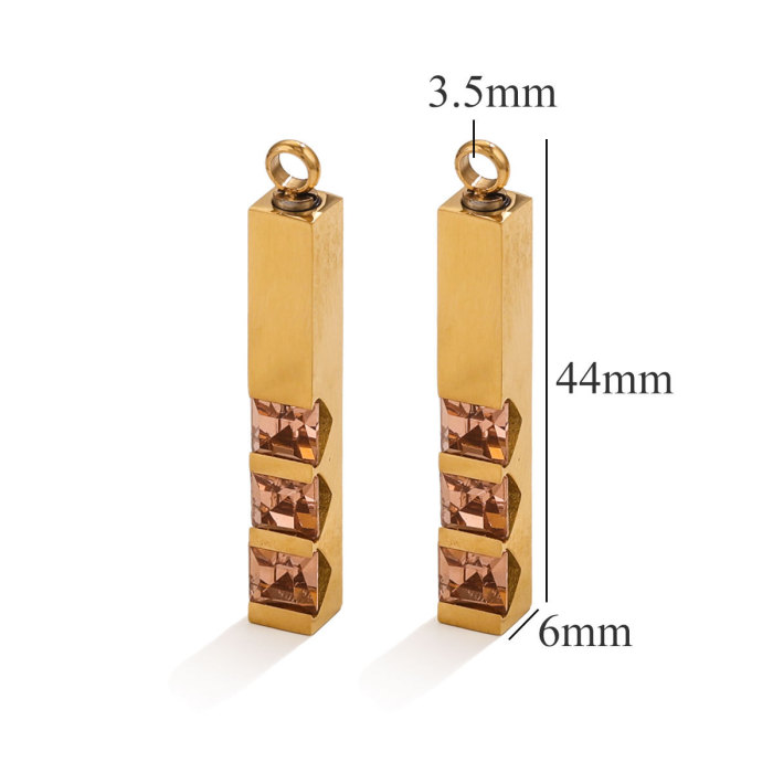 Gold Color Stainless Steel Square of Brand Clear and Red Shape CZ Pendant Necklaces for Women Party Jewelry