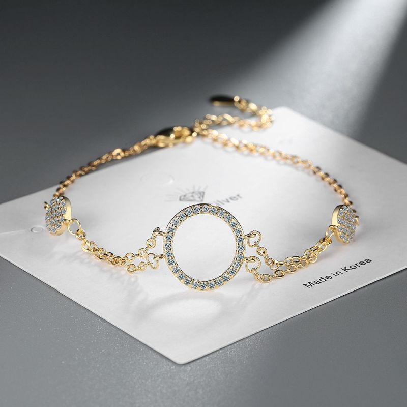 Fashion Zircon Hollow Round Gold Charm Bracelet for Women Wedding Classic Minimalist Fine Jewelry