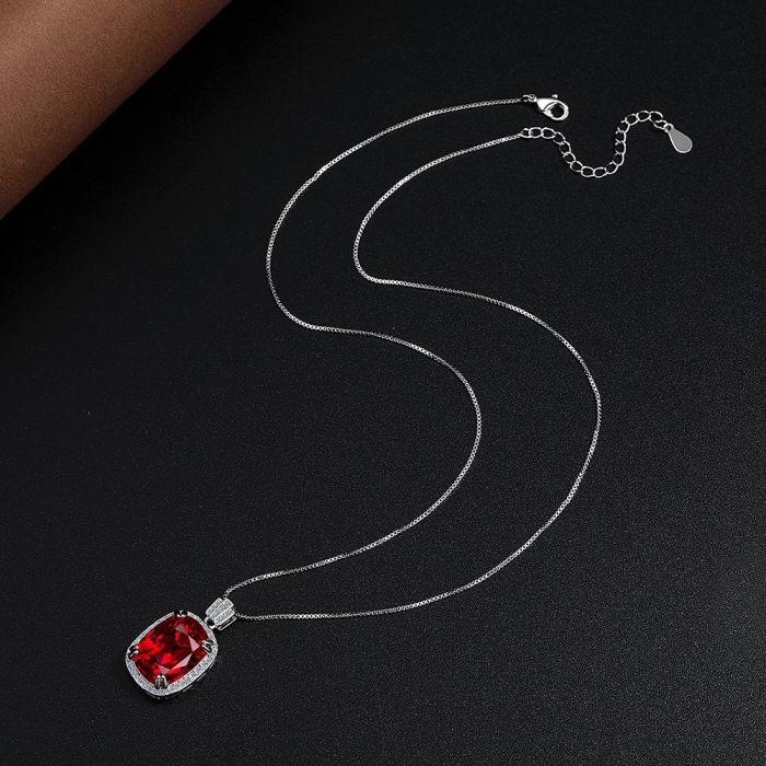 Red Natural Garnet Ruby Pendant Necklace for Women Rectangle Gemstone Jewelry