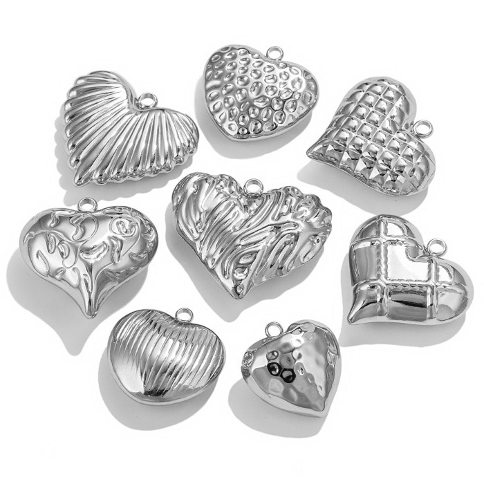 Stainless Steel Pendants Heart Texture 3D Metal Charms 18K Gold Plated for Necklace Jewelry Making Findings