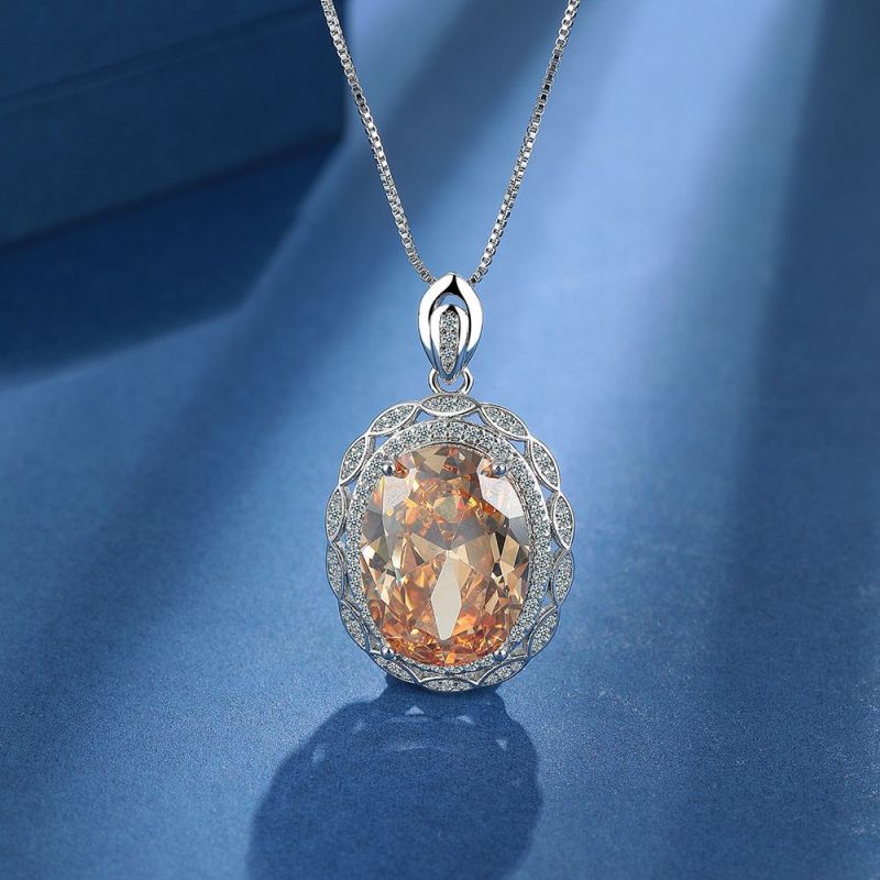 Big Oval Yellow Genuine Natural Citrine Pendant Necklace Gemstone Necklace for Women Choker
