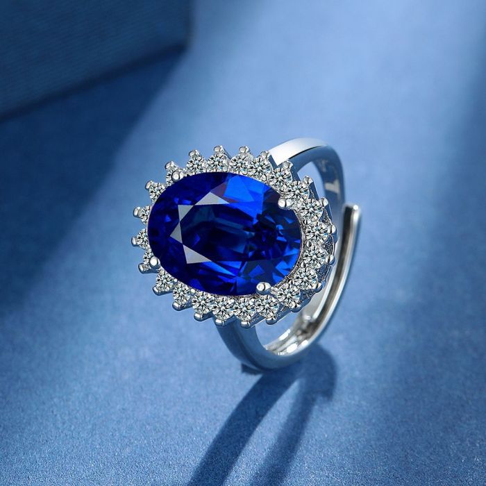Luxury Jewelry Oval Cut Blue Zircon Bridal Rings for Women Wedding Engagement Ring Set Gifts