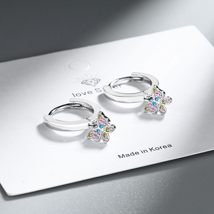 Simple Crystal Colourful Butterfly Hoop Earrings for Women Wedding Party Jewelry Gift 929