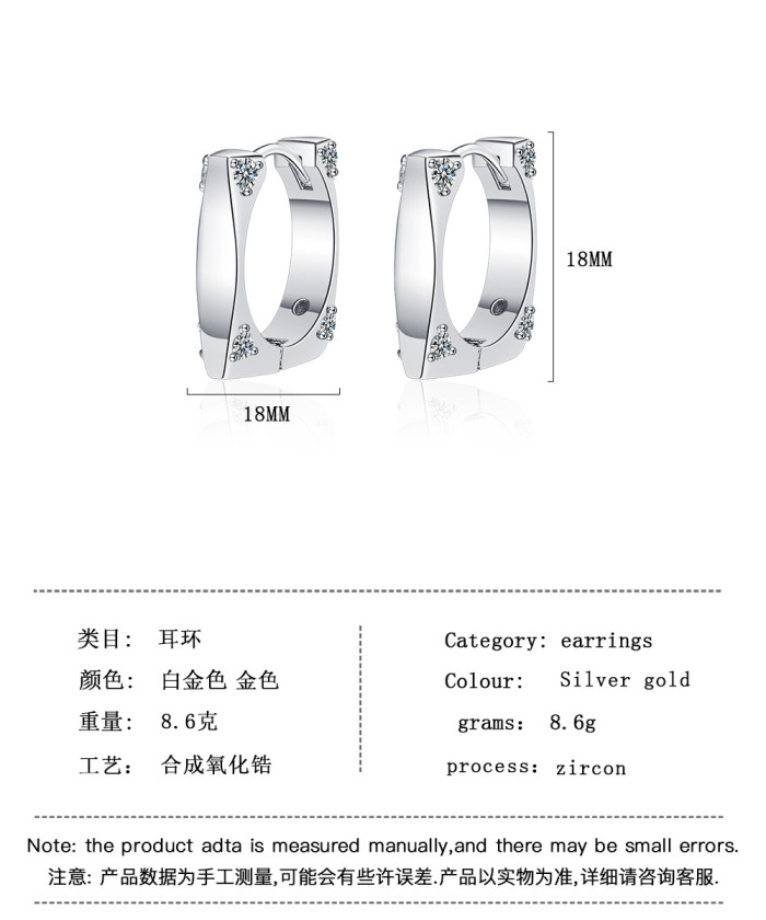 Fashion Geometry Ear Buckles Cubic Zirconia Square Hoop Earring for Women Birthday Gift Fine Jewelry