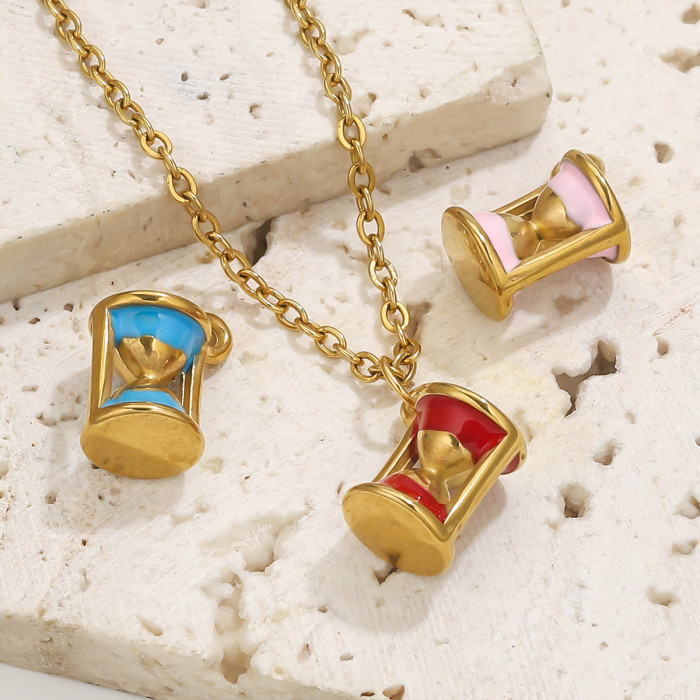 Stainless Steel Enamel Colored Hourglass for Ladies Charm Earrings Necklace Pendant DIY Jewelry Making Accessories