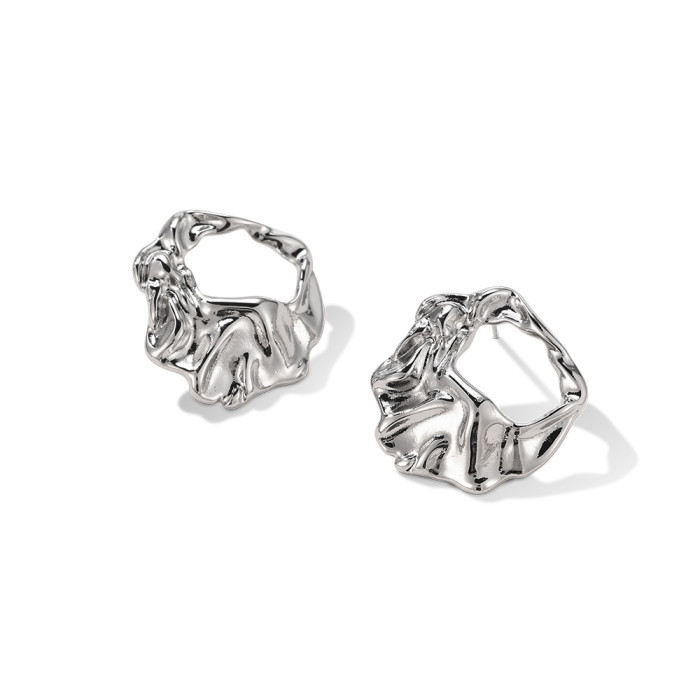 Retro Irregular Round Metal Stud Earrings for Women Exaggerate Punk Hollow Out Tin Paper Textured Drop Earrings Fashi...