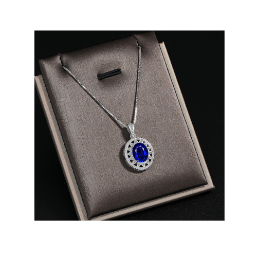 Exquisite Blue Gemstones Crystal Hollow Pendant Necklace for Women Female Luxury Wedding Party Jewelry