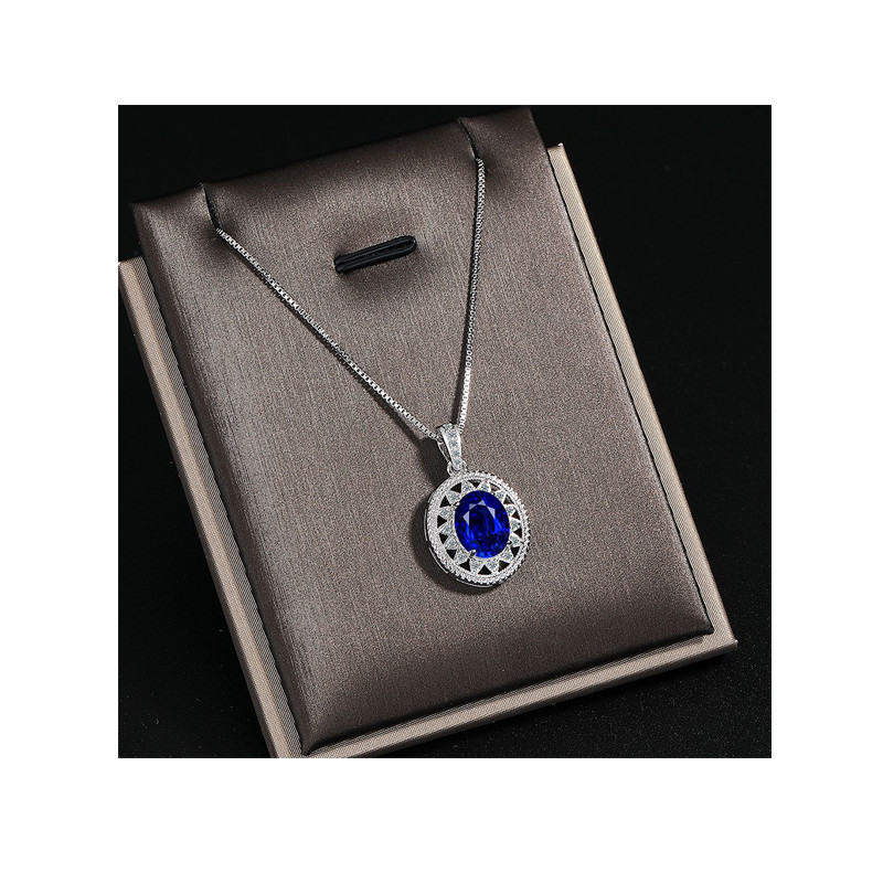 Exquisite Blue Gemstones Crystal Hollow Pendant Necklace for Women Female Luxury Wedding Party Jewelry