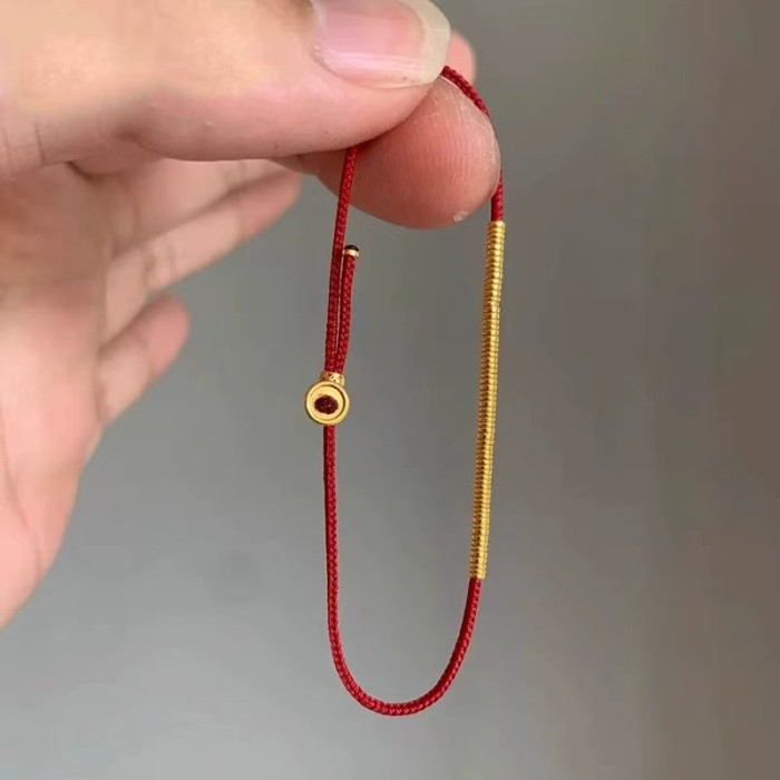 Tibetan Coiled Red Rope Bracelet with Artistic Style Simple and Exquisite Na Fu Hand Jewelry Adjustable Gold Color Bracelets