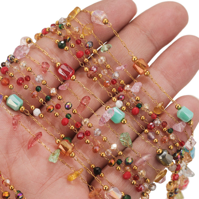 Stainless Steel Natural Crystal Chain Charm Yellow Red Green Crystal DIY Charm Necklace Bracelet Connector Accessories