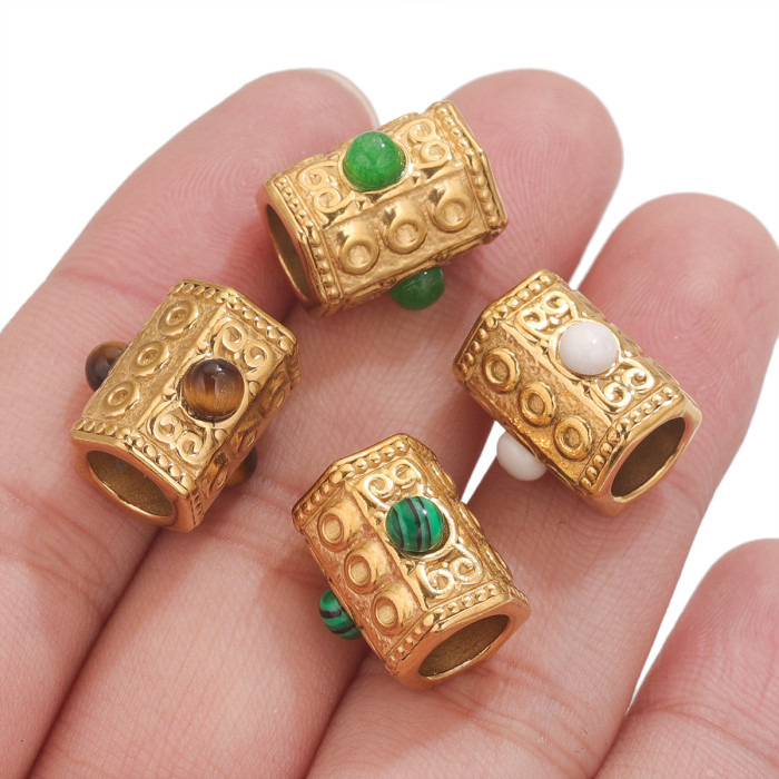 Stainless Steel Natural Stone Bead Large Hole Spacer Beads Charms for DIY Bracelets Pendants Jewelry Making Wholesale