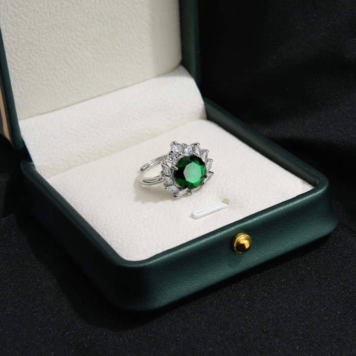 Elegant Fashion Sunflower Wedding Engagement Rings Shiny Cubic Zirconia Ring Jewelry