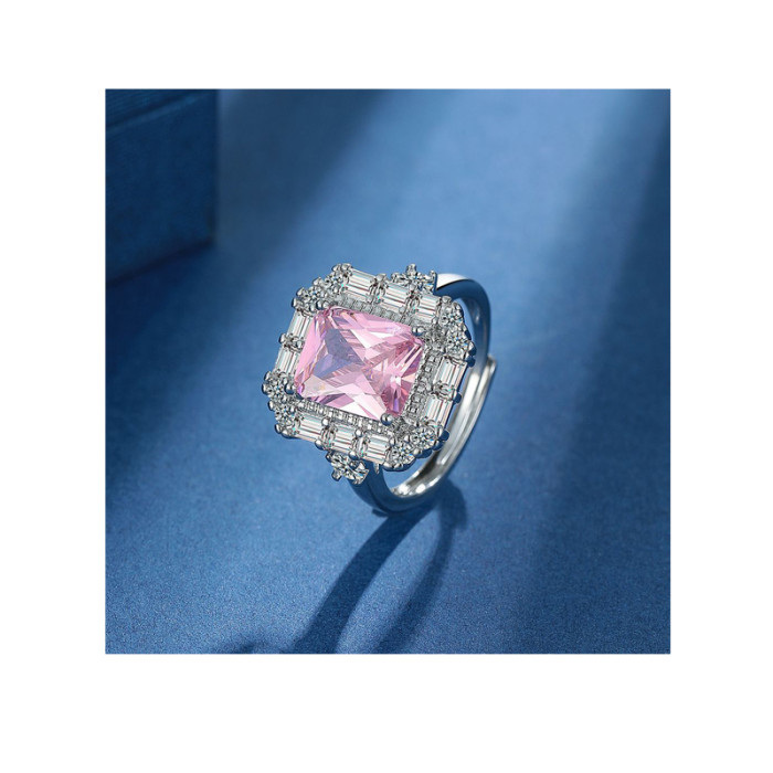 Vintage Women's Rings Emerald Cut Topaz Pink Quartz Lab Diamond Gemstone Wedding Bands Fine Jewelry