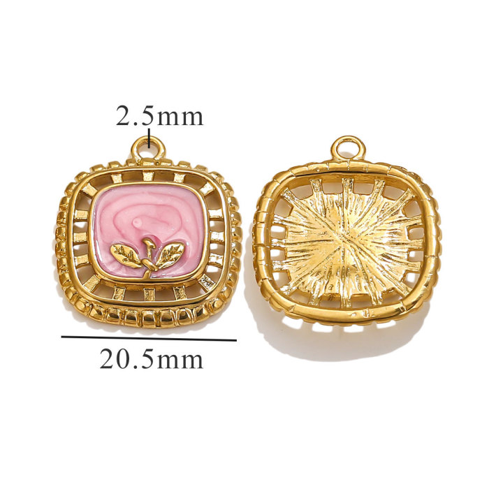 Spring Stainless Steel Enamel Oval Square Pendant DIY Women's Gold Necklace Bracelet Jewelry Making Accessories