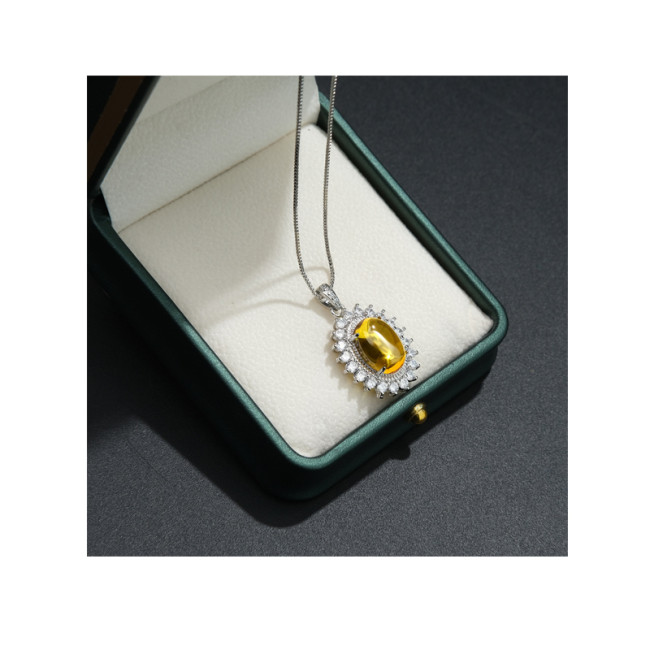 Trend Fine Jewelry Necklace for Women Yellow Topaz Gemstone Pendant Necklace Charms Female Gift Accessories