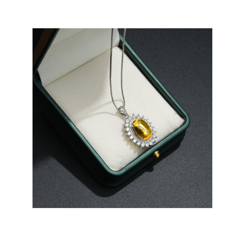 Trend Fine Jewelry Necklace for Women Yellow Topaz Gemstone Pendant Necklace Charms Female Gift Accessories