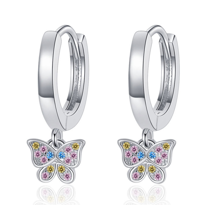Simple Crystal Colourful Butterfly Hoop Earrings for Women Wedding Party Jewelry Gift 929
