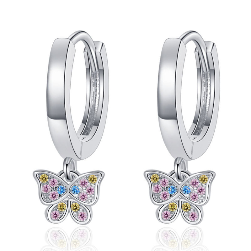 Simple Crystal Colourful Butterfly Hoop Earrings for Women Wedding Party Jewelry Gift 929