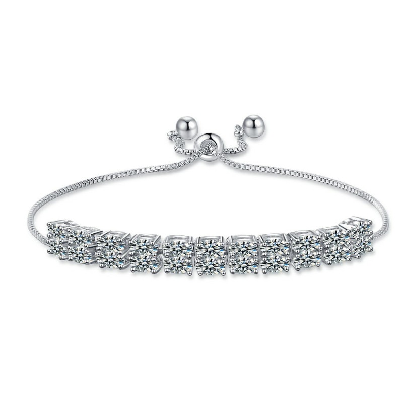 Double Row Moissanite Tennis Bracelet 3mm White Gold Plated Lab Diamond Bracelet For Women Men