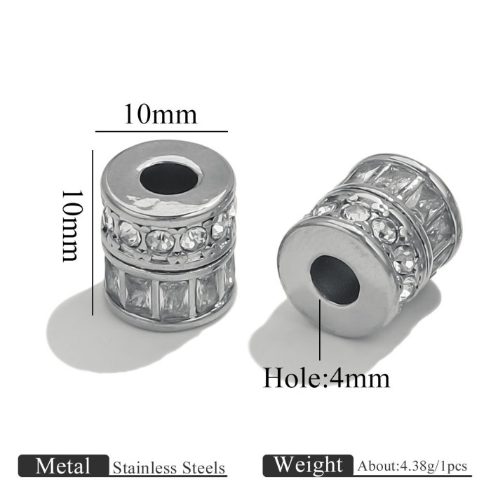 Big Hole Stainless Steel Cylinder Tube Bead Micro-Setting Zircon Spacer Charm Beads for Bracelet Jewelry Making Necklace