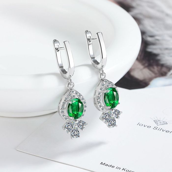 Oval Pear Drop Earrings for Women Fashion Statement Green Gemstone Jewelry