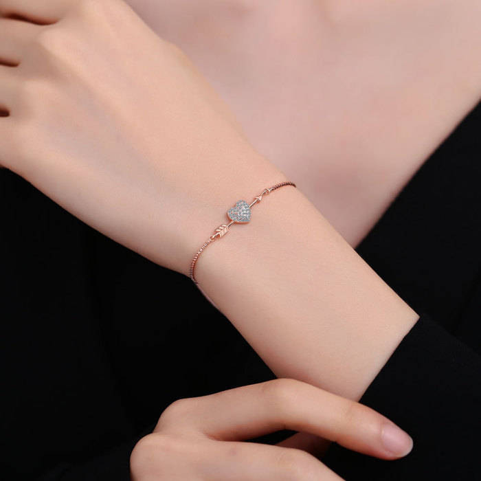 Cupid's Arrow Romantic Heart Bracelet for Women Wedding Valentine's Day Fine Jewelry
