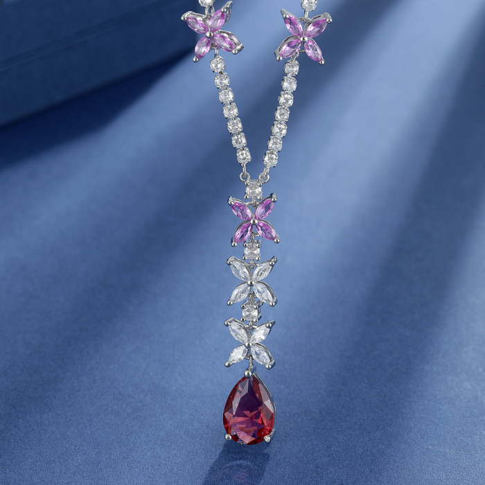 2025 New Ruby Crystal Pendant Necklace Small Butterfly Woman Jewelry Gift for Girlfriend Dropshipping Luxury