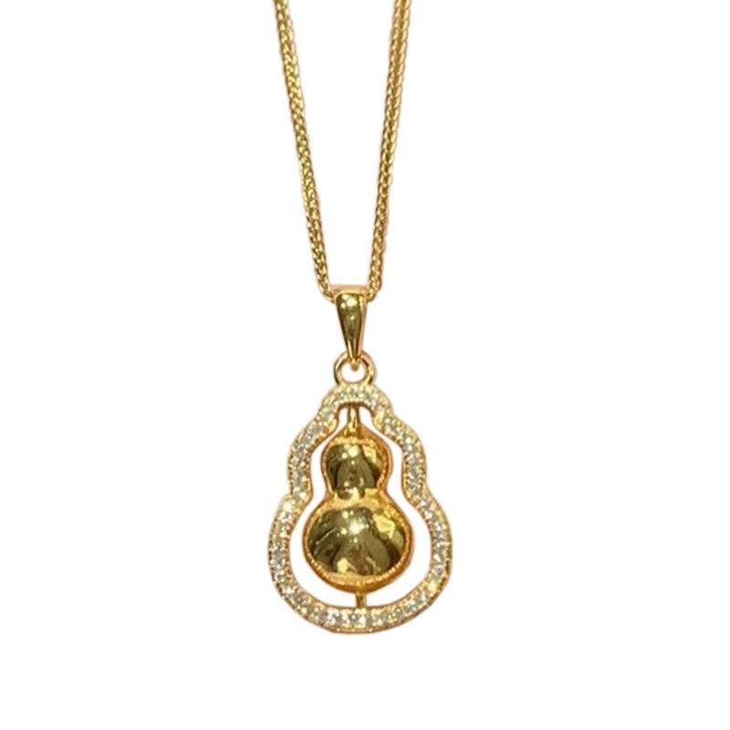 New Fashion Yellow Gold Gourd Female Light Luxury Pendant Pendant Necklace Chinese Jewelry