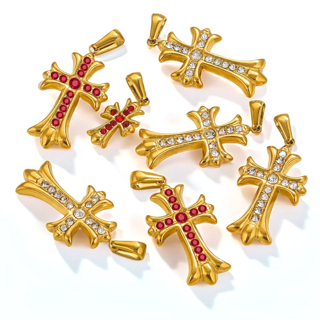 18K Gold Plated Handmade Copper Catholic Christian Crosses Charms For DIY Religious Talisman Pendant Jewelry Making
