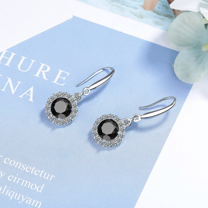 Round Cut Created Blue Sapphire Halo Drop Earrings for Women Fashion Statement Gemstone Jewelry