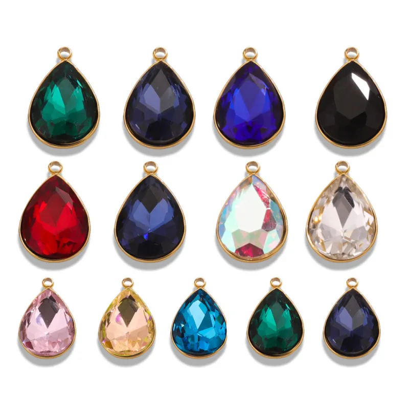 Heart Waterdrop Shape Crystal Charms Stainless Steel Geometry Multicolor Rhinestone Pendants for Handmade Jewelry Making
